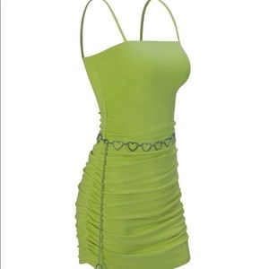 Shein Lime green ruched  body cam dress with chain medium